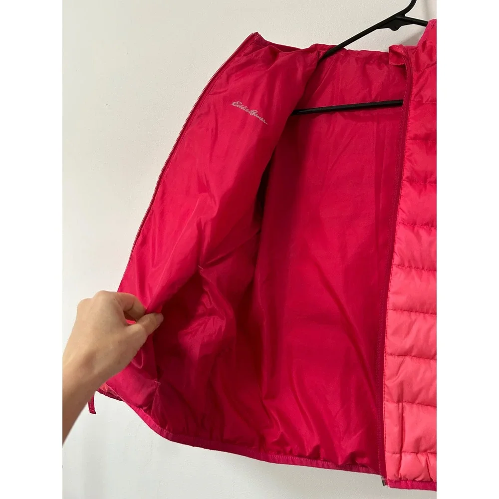 Eddie Bauer Kids Reversible Puffer Jacket Pink Ombre Hooded Zip Up Size M‎ 10 12